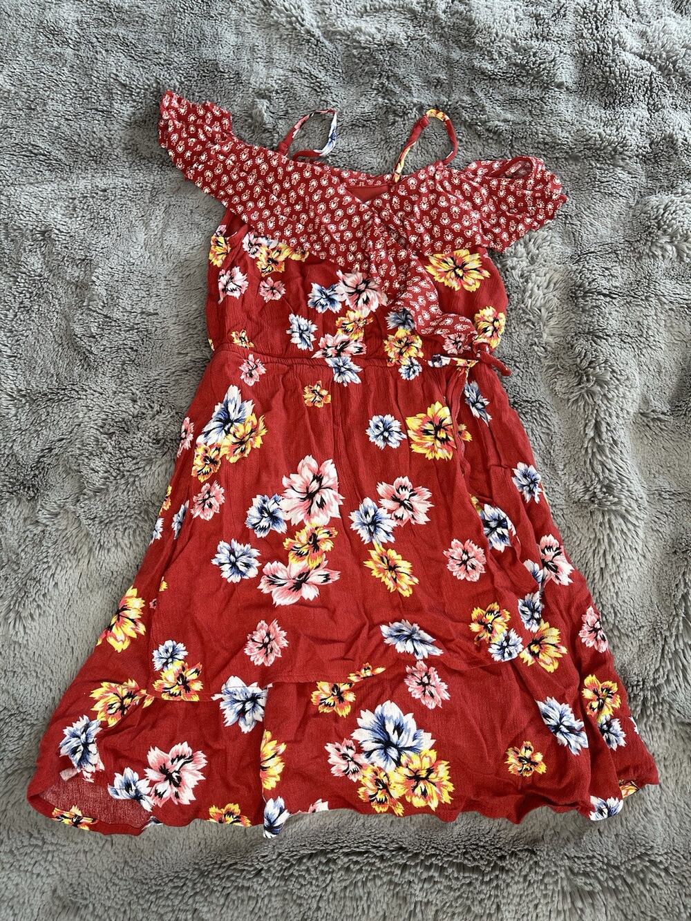 Girls Art Class Sleeveless Sun Dress Pull Over Red Floral Multicolor Size M 7/8